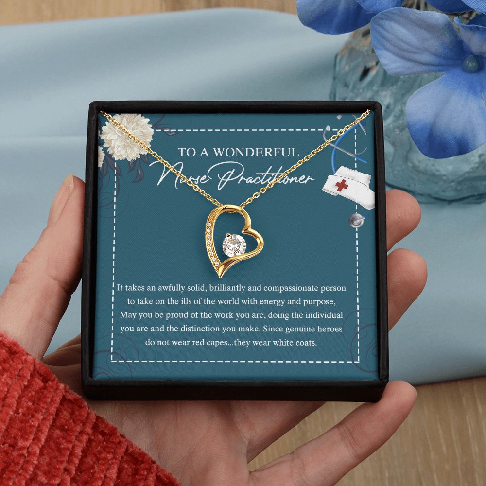 To My Nurse Practitioner Necklace with Box Message Card, Gift For Nurse Jewelry Congrats Graduation Pendants Gift For Daughter, Granddaughter, Niece, Sister Forever Love Necklace