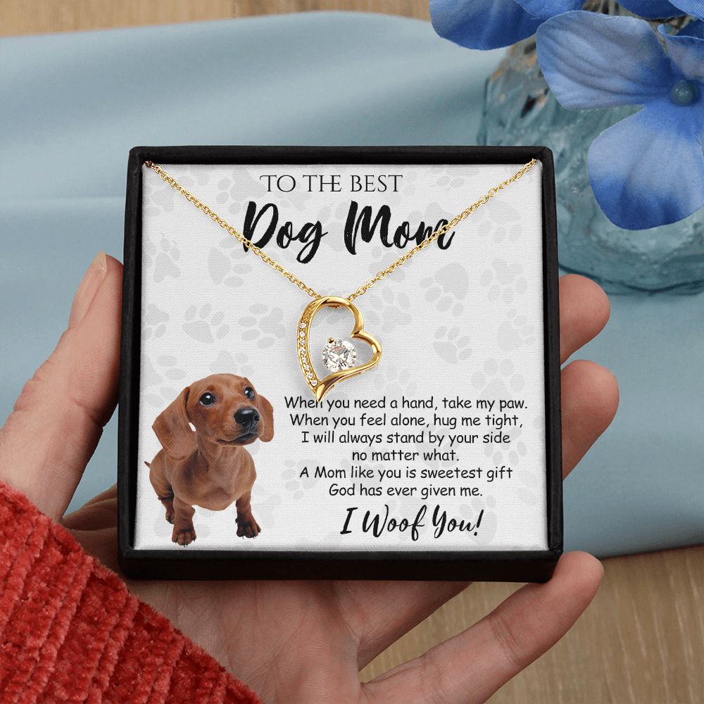 To The Best Dachshund Dog Mom Knot Necklace Mother's Day Gift , I Woof You Quote Gift Card, Message Card Jewelry For Dog Lovers, Necklace For Mom Forever Love Necklace