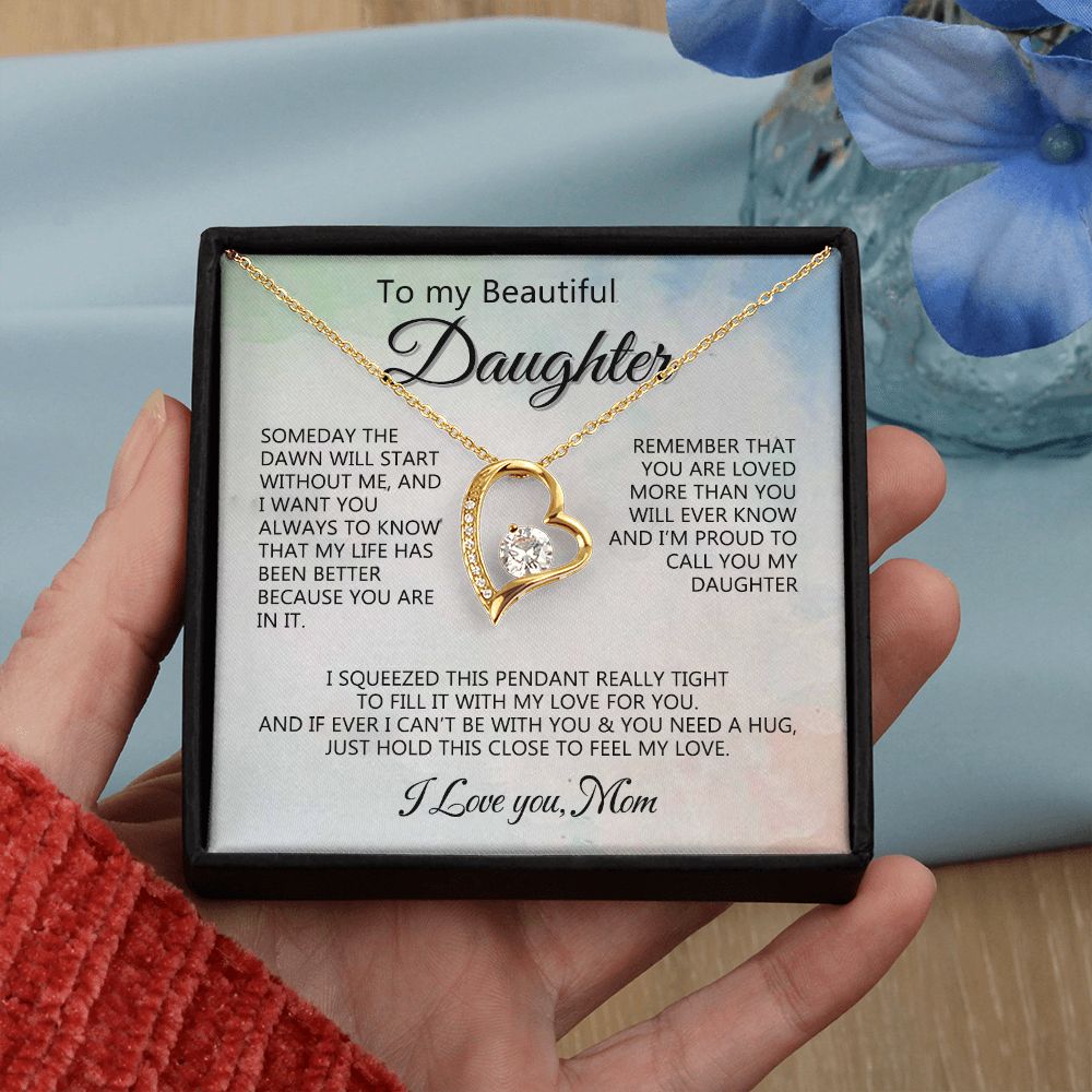 Jewelry Pendant Present for Daughter, To My Daughter Gift Necklace from Mom, Mother Daughter Gift Ideas, Birthday Christmas Gift Graduation Gifts for Daughters, Mother and Daughter Necklace 14 Forever Love Necklace