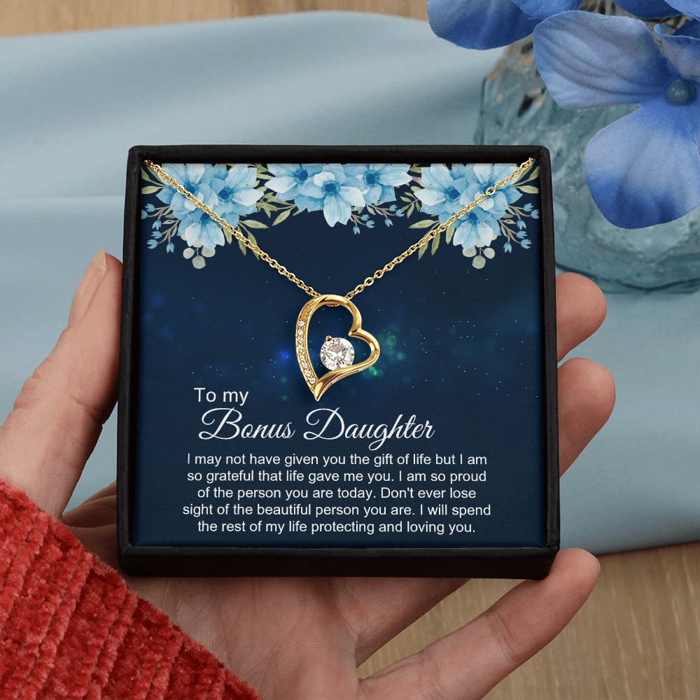 Bonus Daughter Gifts From Stepdad, Step Daughter Gifts From Stepmom, Stepdaughter Gifts From Stepdad, Father Stepdaughter Necklace, To My Bonus Daughter Necklaces, Christmas Gifts For Bonus4 Forever Love Necklace