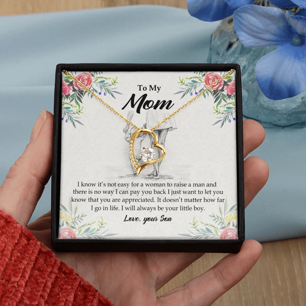 To My Mom Necklace Pendant Gift From Son And Happy Mother's Day Gift For Mom Birthday, Anniversary Your Little Boy Forever Love Necklace