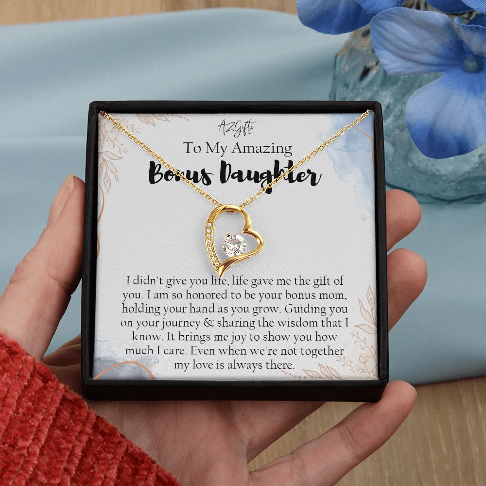 Bonus Daughter Gifts From Stepdad, Step Daughter Gifts From Stepmom, Stepdaughter Gifts From Stepdad, Father Stepdaughter Necklace, To My Bonus Daughter Necklaces, Christmas Gifts For Bonus1 Forever Love Necklace