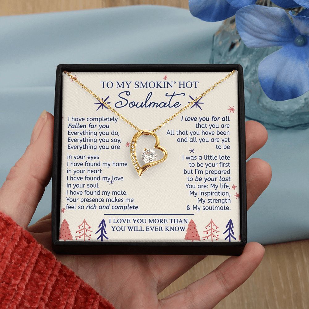 To My Smokin Hot Soulmate Necklace - Wife Gifts From Husband To My Wife Necklace, Gift for Her Romantic, Girlfriend Gifts Necklace for Wife from Men Includes Message Card and Gift Box 16 Forever Love Necklace