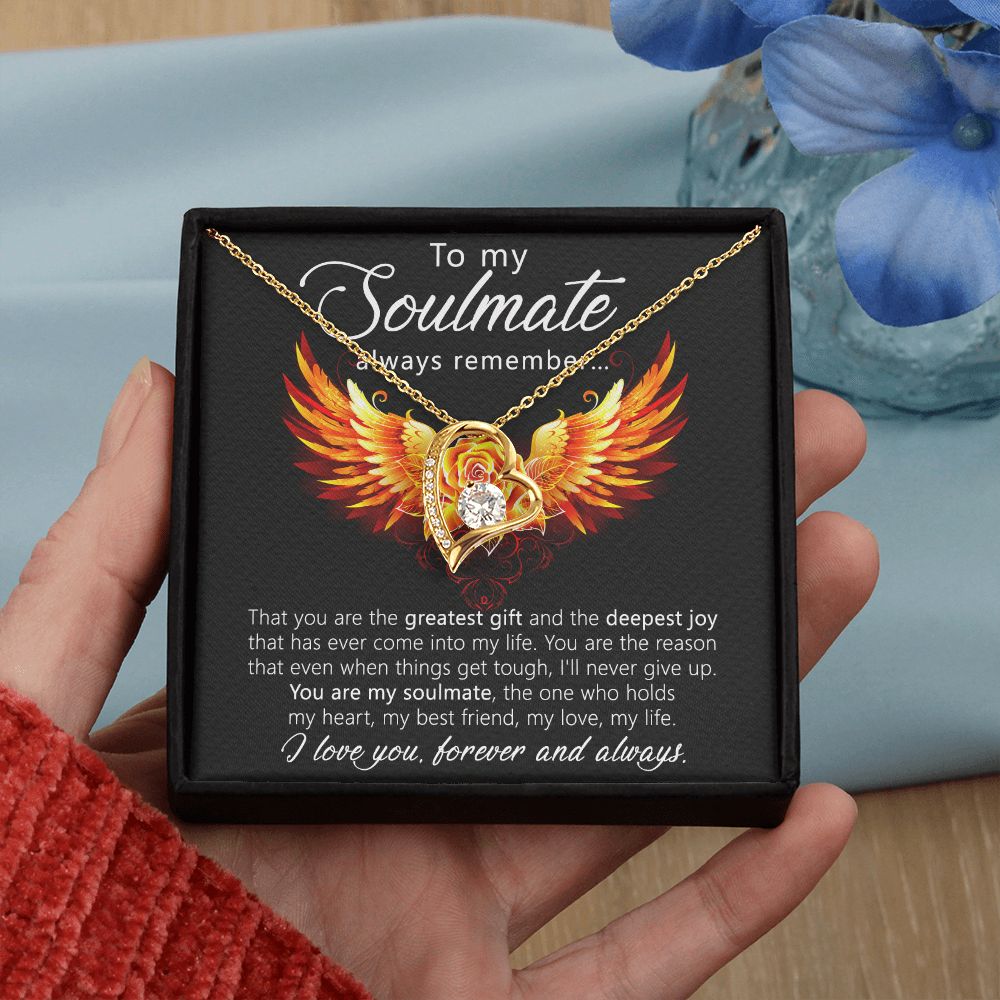To My Soulmate Necklace for Women Birthday Christmas Jewelry Gifts For My Wife with Message Card Box Personalized Gift Present Pendant for Future Wife Soulmate Girlfriend Love 22 Forever Love Necklace