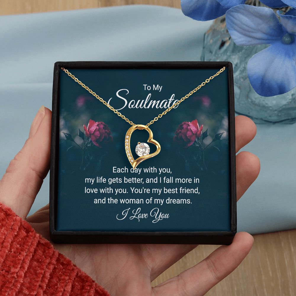 To My Soulmate Necklace for Women Birthday Christmas Jewelry Gifts For My Wife with Message Card Box Personalized Gift Present Pendant for Future Wife Soulmate Girlfriend Love 20 Forever Love Necklace