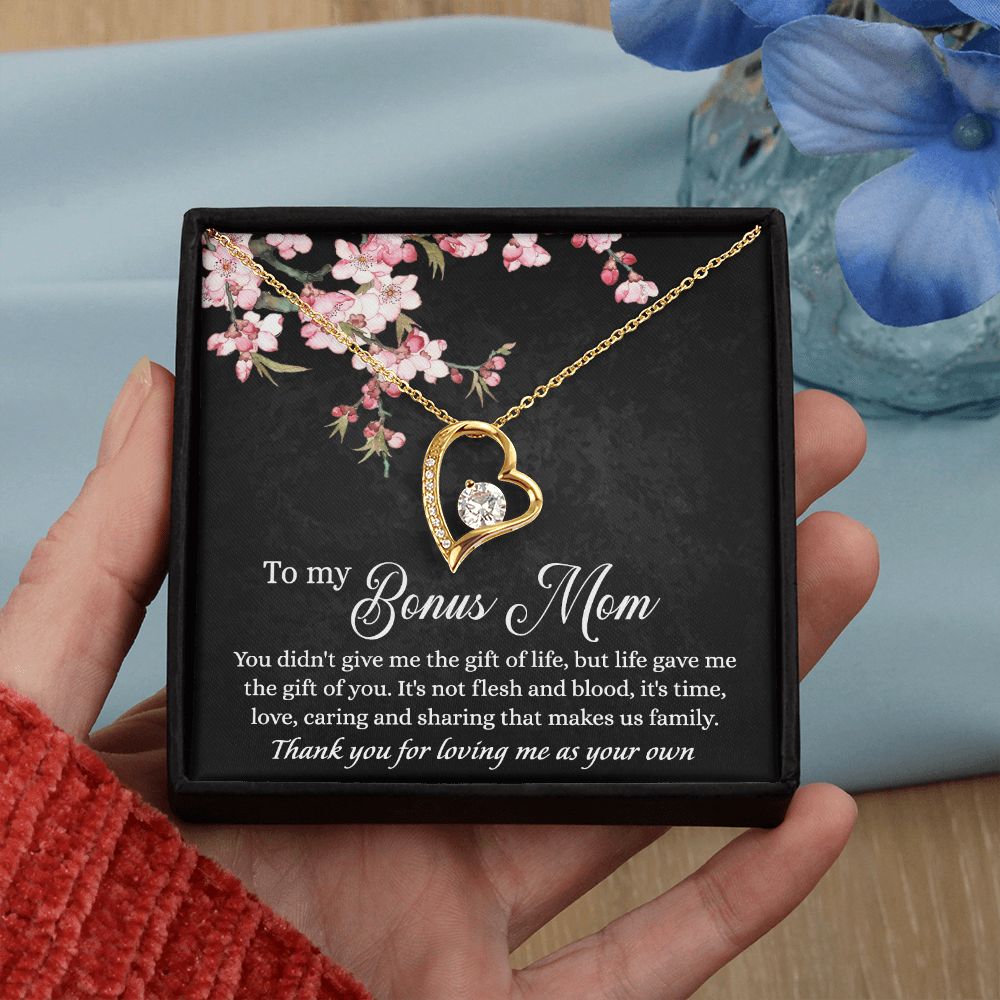 To My Bonus Mom Necklace, Gifts for Step Mom, Bonus Mom Necklace from Bonus Daughter Son, Necklaces for Women, Mothers Day Gift for Stepmom, Mother in Law Gift from Daughter in Law Forever Love Necklace