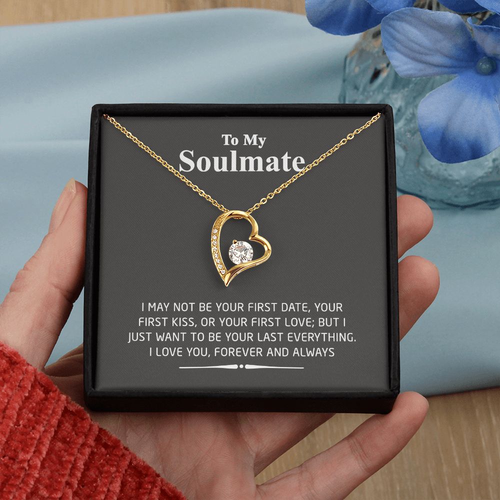 To My Soulmate Necklace for Women Birthday Valentines Day Jewelry Gifts For My Wife with Message Card Box Personalized Gift Present Pendant for Future Wife Soulmate Girlfriend Love 2 Forever Love Necklace
