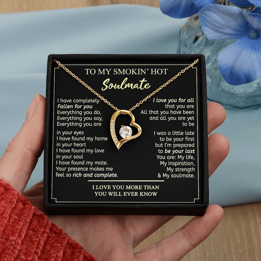 To My Smokin Hot Soulmate Necklace - Wife Gifts From Husband To My Wife Necklace, Gift for Her Romantic, Girlfriend Gifts Necklace for Wife from Men Includes Message Card and Gift Box 2 Forever Love Necklace