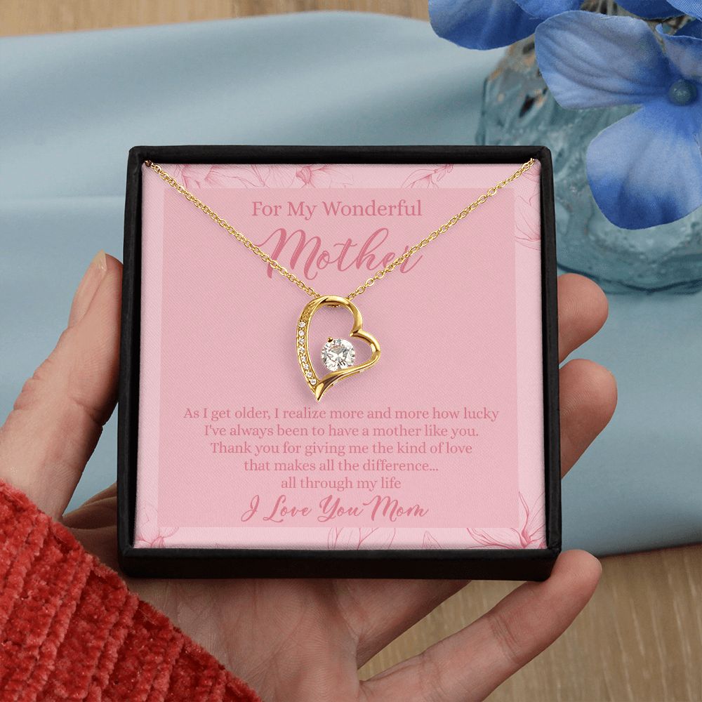 To My Wonderful Mother Necklace Message Card, Gift Box for Mom Birthday Gift From Daughter Mothers Day Necklace for Mom Gift From Daughter Mom Gifts For Wedding Mom Thank You Gift For Mom Forever Love Necklace