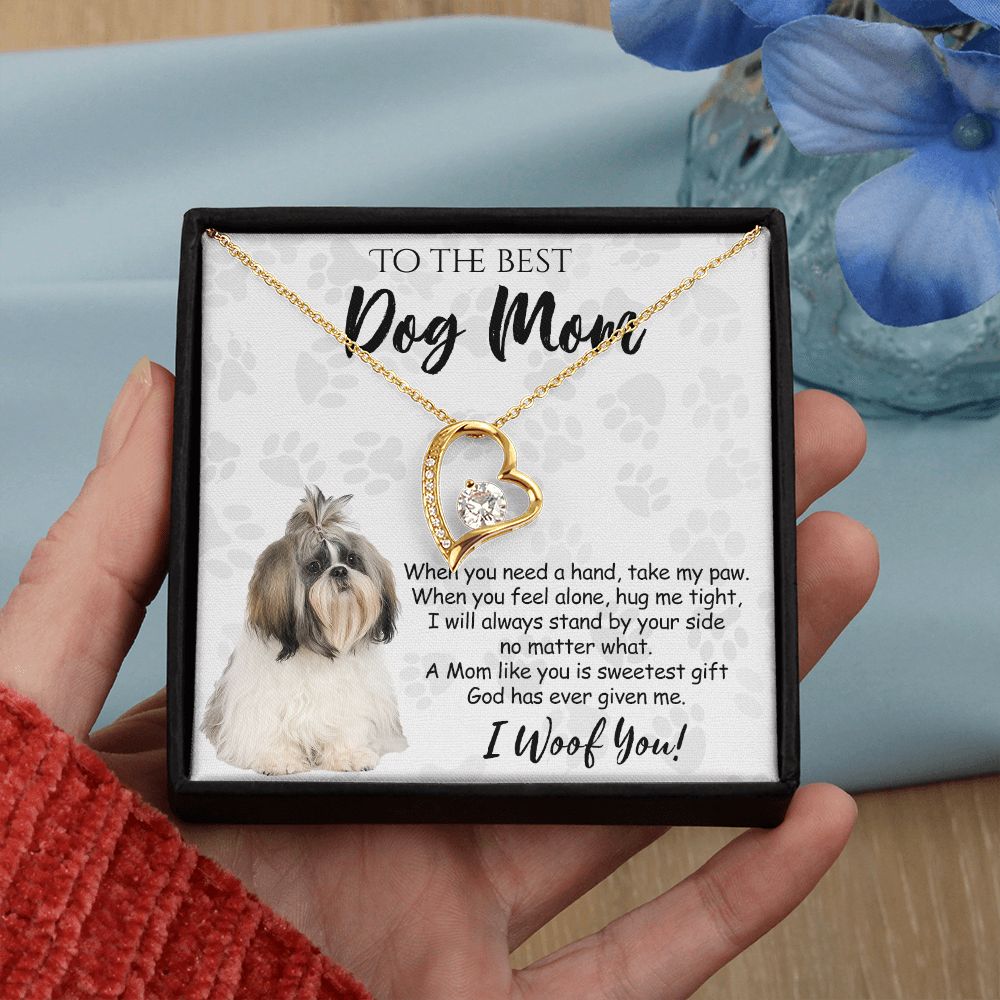 To The Best Shih Tzu Dog Mom Knot Necklace Mother's Day Gift , I Woof You Quote Gift Card, Message Card Jewelry For Dog Lovers, Necklace For Mom Forever Love Necklace