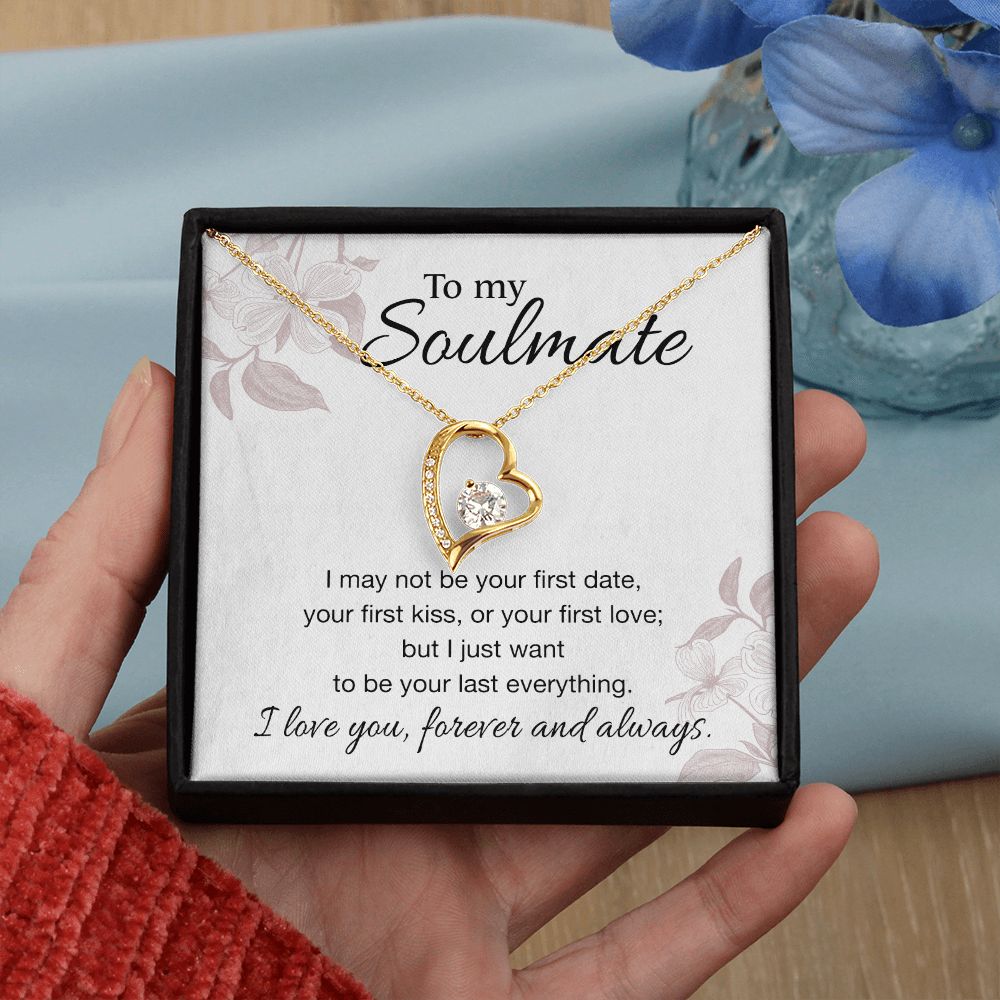 To My Soulmate Necklace for Women Birthday Valentines Day Jewelry Gifts For My Wife with Message Card Box Personalized Gift Present Pendant for Future Wife Soulmate Girlfriend Love 3 Forever Love Necklace