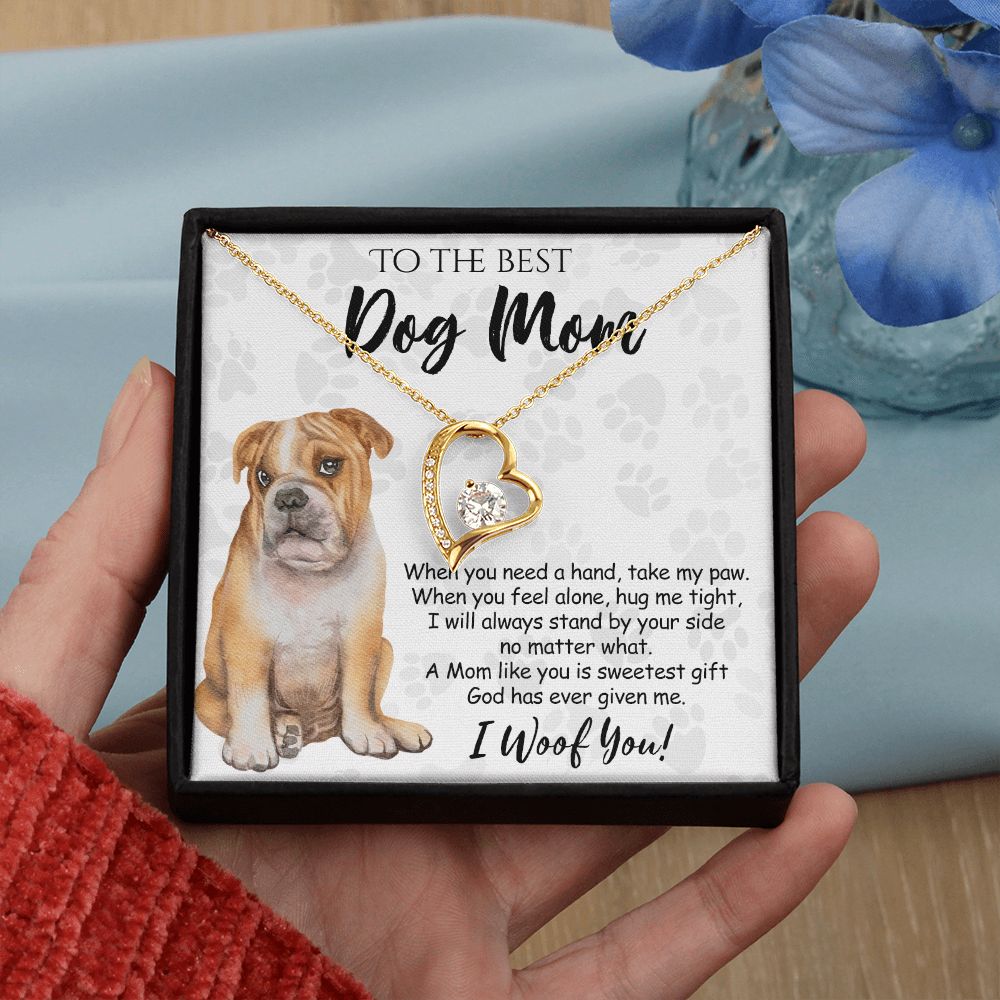 To The Best BullDog Mom Knot Necklace Mother's Day Gift , I Woof You Gift Card, Message Card Jewelry For Dog Lovers, Necklace For Mom Forever Love Necklace