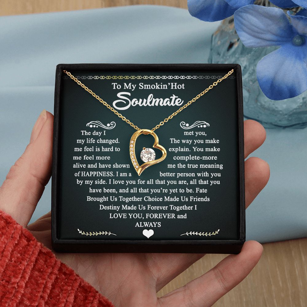 To My Smokin Hot Soulmate Necklace - Wife Gifts From Husband To My Wife Necklace, Gift for Her Romantic, Girlfriend Gifts Necklace for Wife from Men Includes Message Card and Gift Box 3 Forever Love Necklace