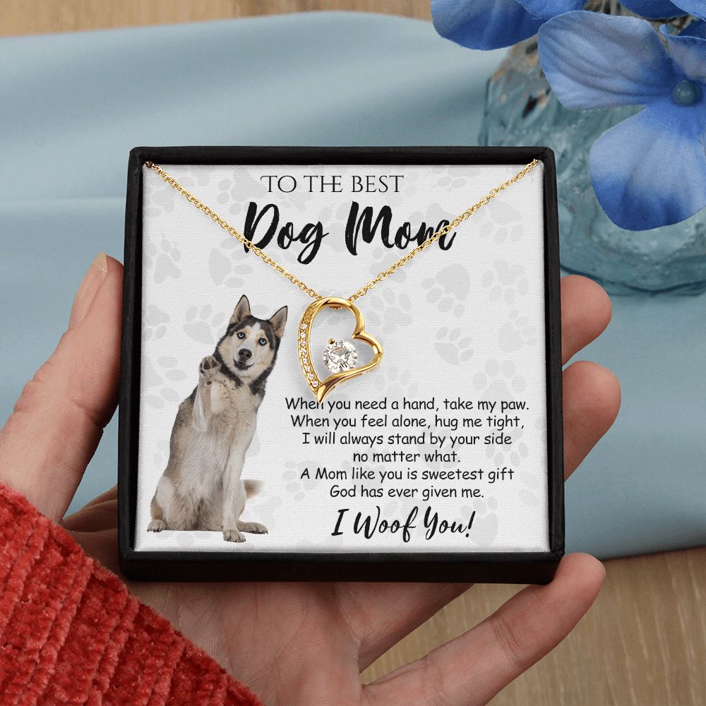 To The Best Husky Dog Mom Knot Necklace Mother's Day Gift , I Woof You Quote Gift Card, Message Card Jewelry For Dog Lovers, Necklace For Mom Forever Love Necklace