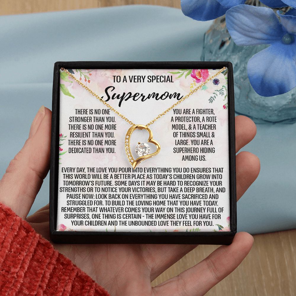 To Supermom Mom Necklace Gift for Single Mother Necklace Holiday, Christmas, Birthday Present for Single Mother, Super Mom, Mother's Day Gift Mom Jewelry for Women 301 Forever Love Necklace