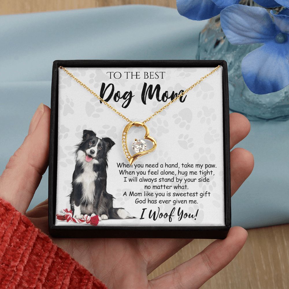 To The Best Border Collie Dog Mom Knot Necklace Mother's Day Gift , I Woof You Quote Gift Card, Message Card Jewelry For Dog Lovers, Necklace For Mom Forever Love Necklace