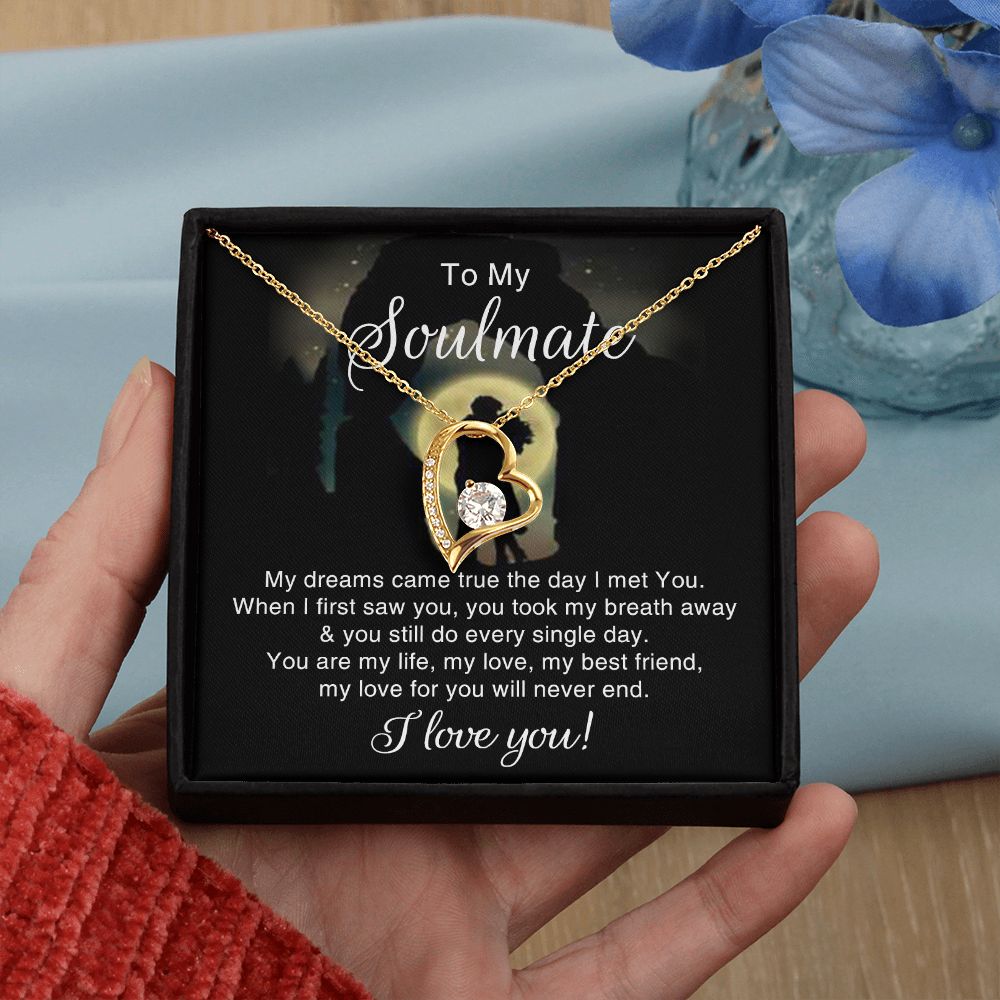To My Soulmate Necklace for Women Birthday Christmas Jewelry Gifts For My Wife with Message Card Box Personalized Gift Present Pendant for Future Wife Soulmate Girlfriend Love 3 Forever Love Necklace