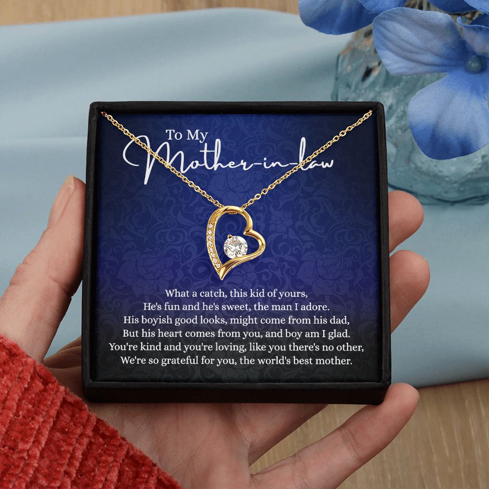 To My Mother in Law Necklace, Gift for Mother in Law Jewelry Box, Gift Card, Necklace for Mother in Law Jewelry Gift to My Mother-in-law on Wedding Day Mother's day gift for Mother in Law Forever Love Necklace
