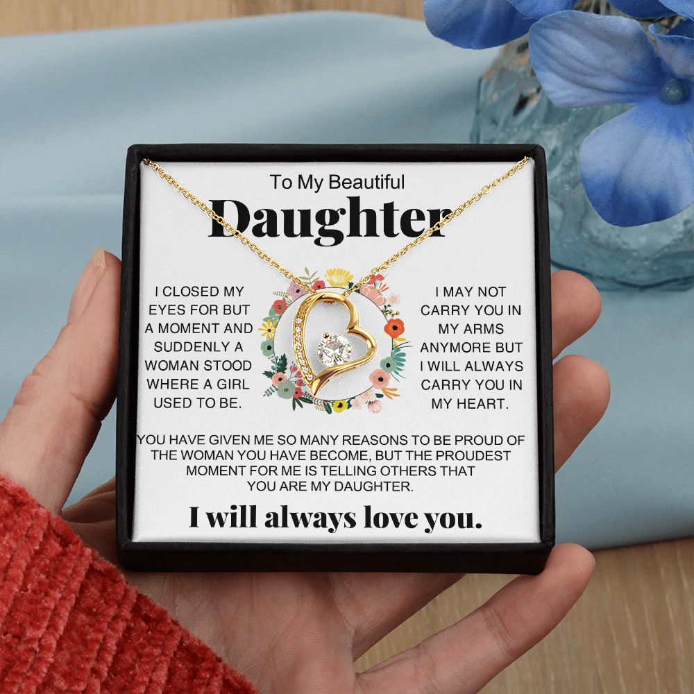 Jewelry Pendant Present for Daughter, To My Daughter Gift Necklace from Mom, Mother Daughter Gift Ideas, Birthday Christmas Gift Graduation Gifts for Daughters, Mother and Daughter Necklace 16 Forever Love Necklace