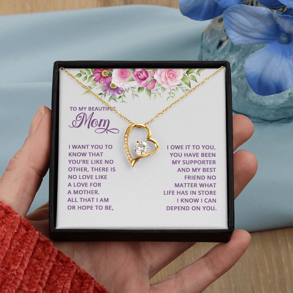 Mom Necklace Gifts for Mom from Daughter to Mom Gifts for Mothers Day from Daughter, To My Mom Necklace from Daughter to Mom Birthday Gifts Necklace with Message Card and Gift Box17 Forever Love Necklace