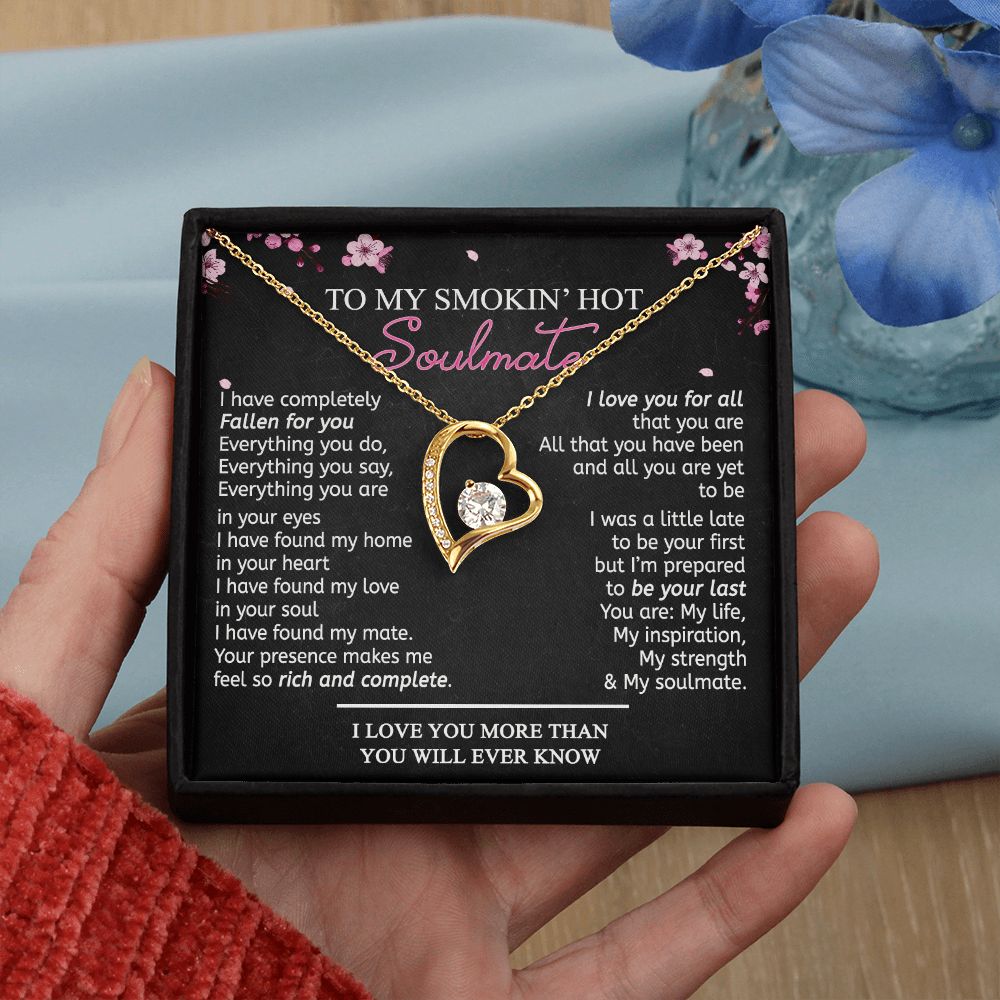 To My Smokin Hot Soulmate Necklace - Wife Gifts From Husband To My Wife Necklace, Gift for Her Romantic, Girlfriend Gifts Necklace for Wife from Men Includes Message Card and Gift Box 12 Forever Love Necklace