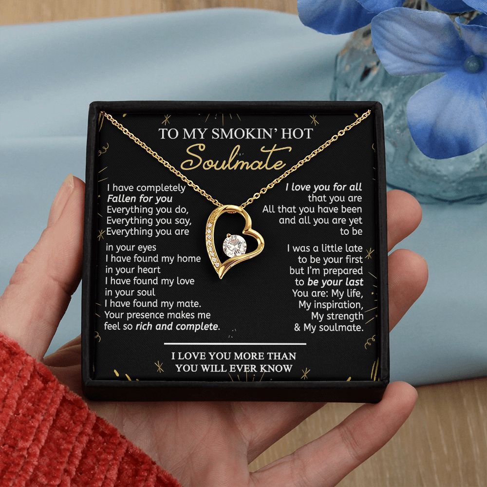 To My Smokin Hot Soulmate Necklace - Wife Gifts From Husband To My Wife Necklace, Gift for Her Romantic, Girlfriend Gifts Necklace for Wife from Men Includes Message Card and Gift Box 21 Forever Love Necklace