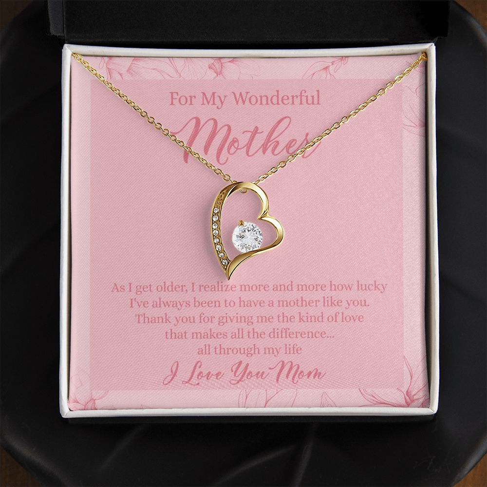 To My Wonderful Mother Necklace Message Card, Gift Box for Mom Birthday Gift From Daughter Mothers Day Necklace for Mom Gift From Daughter Mom Gifts For Wedding Mom Thank You Gift For Mom Forever Love Necklace