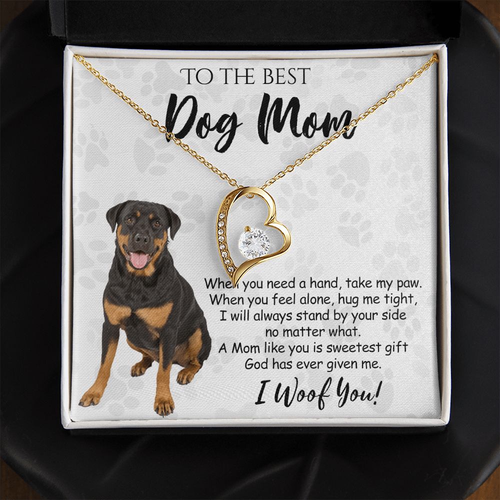 To The Best Rottweiler Dog Mom Knot Necklace Mother's Day Gift , I Woof You Quote Gift Card, Message Card Jewelry For Dog Lovers, Necklace For Mom Forever Love Necklace
