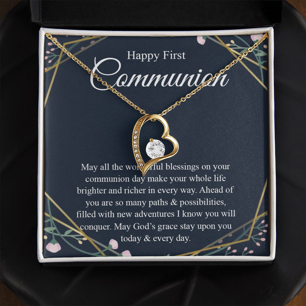 Interlocking Hearts Necklace, For First Communion Gift First Holy Communion Congrats Graduation Pendants Gift For Daughter, Granddaughter, Niece, Sister Forever Love Necklace