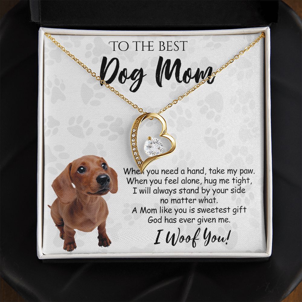 To The Best Dachshund Dog Mom Knot Necklace Mother's Day Gift , I Woof You Quote Gift Card, Message Card Jewelry For Dog Lovers, Necklace For Mom Forever Love Necklace