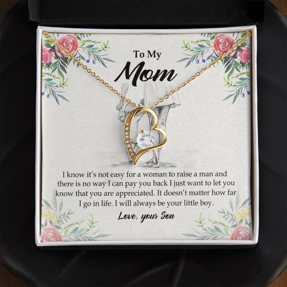 To My Mom Necklace Pendant Gift From Son And Happy Mother's Day Gift For Mom Birthday, Anniversary Your Little Boy Forever Love Necklace