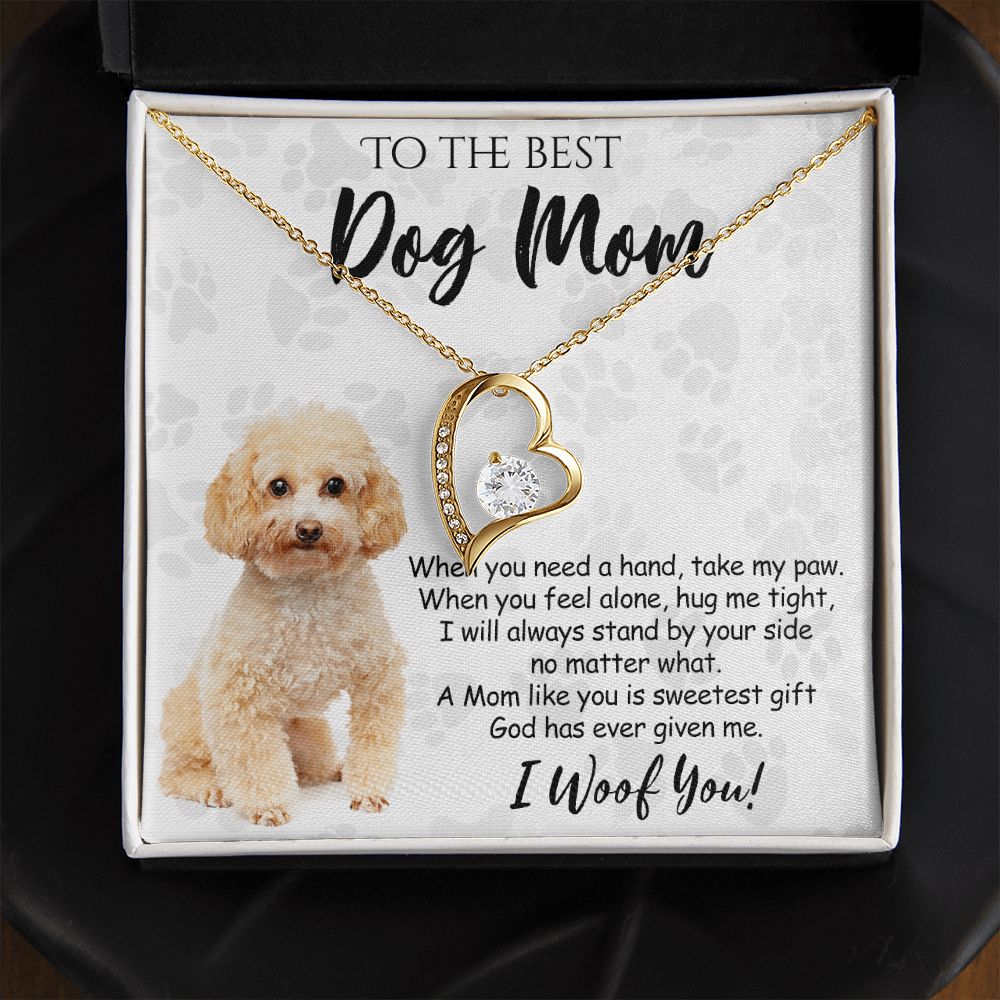 To The Best Poodle Dog Mom Knot Necklace Mother's Day Gift , I Woof You Quote Gift Card, Message Card Jewelry For Dog Lovers, Necklace For Mom Forever Love Necklace