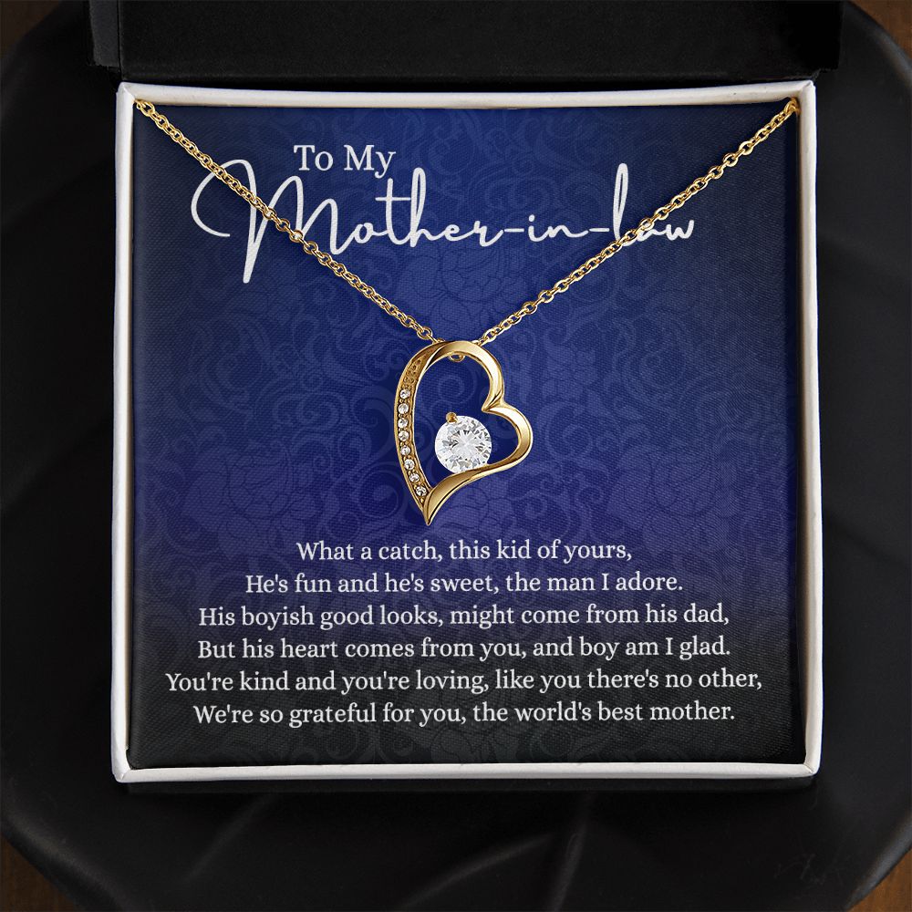 To My Mother in Law Necklace, Gift for Mother in Law Jewelry Box, Gift Card, Necklace for Mother in Law Jewelry Gift to My Mother-in-law on Wedding Day Mother's day gift for Mother in Law Forever Love Necklace