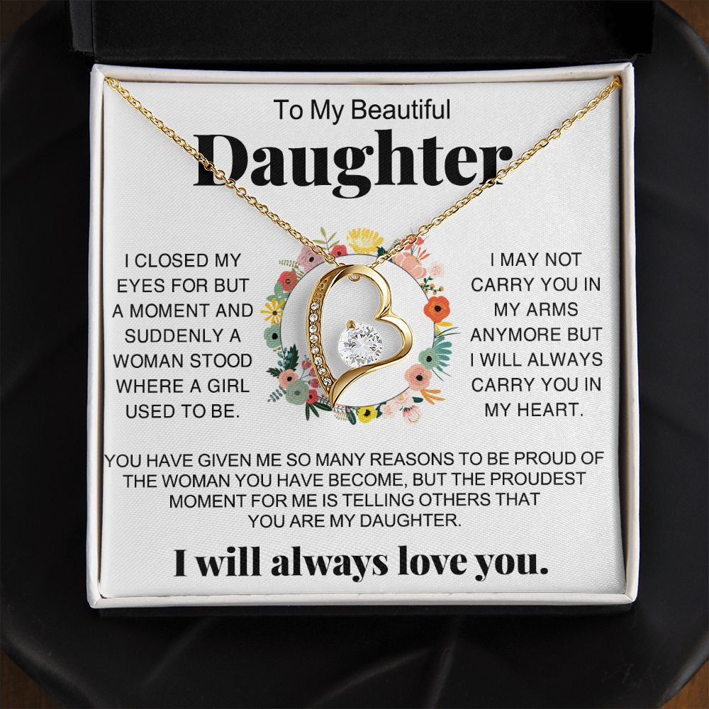 Jewelry Pendant Present for Daughter, To My Daughter Gift Necklace from Mom, Mother Daughter Gift Ideas, Birthday Christmas Gift Graduation Gifts for Daughters, Mother and Daughter Necklace 16 Forever Love Necklace