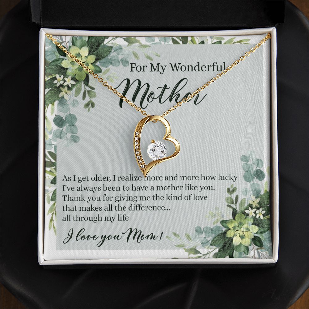 To My Wonderful Mother Necklace Message Card, Gift Box for Mom Birthday Gift From Daughter Mothers Day Necklace for Mom Gift From Daughter Mom Gifts For Mom Thank You Gift For Mom Forever Love Necklace