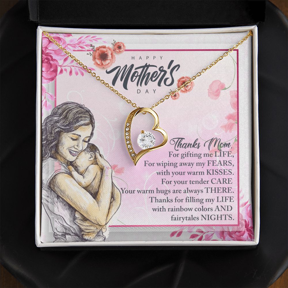 To My Mom, Mother Necklace Pendant Gift From Daughter Or Son Thanks Mom For Gifting Me Life With Message Card Gift For Mom Forever Love Necklace