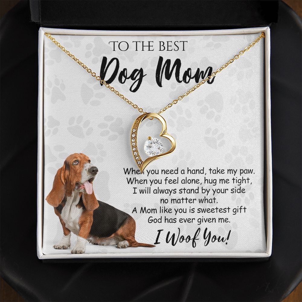 To The Best Basset Hound Dog Mom Knot Necklace Mother's Day Gift , I Woof You Quote Gift Card, Message Card Jewelry For Dog Lovers, Necklace For Mom Forever Love Necklace