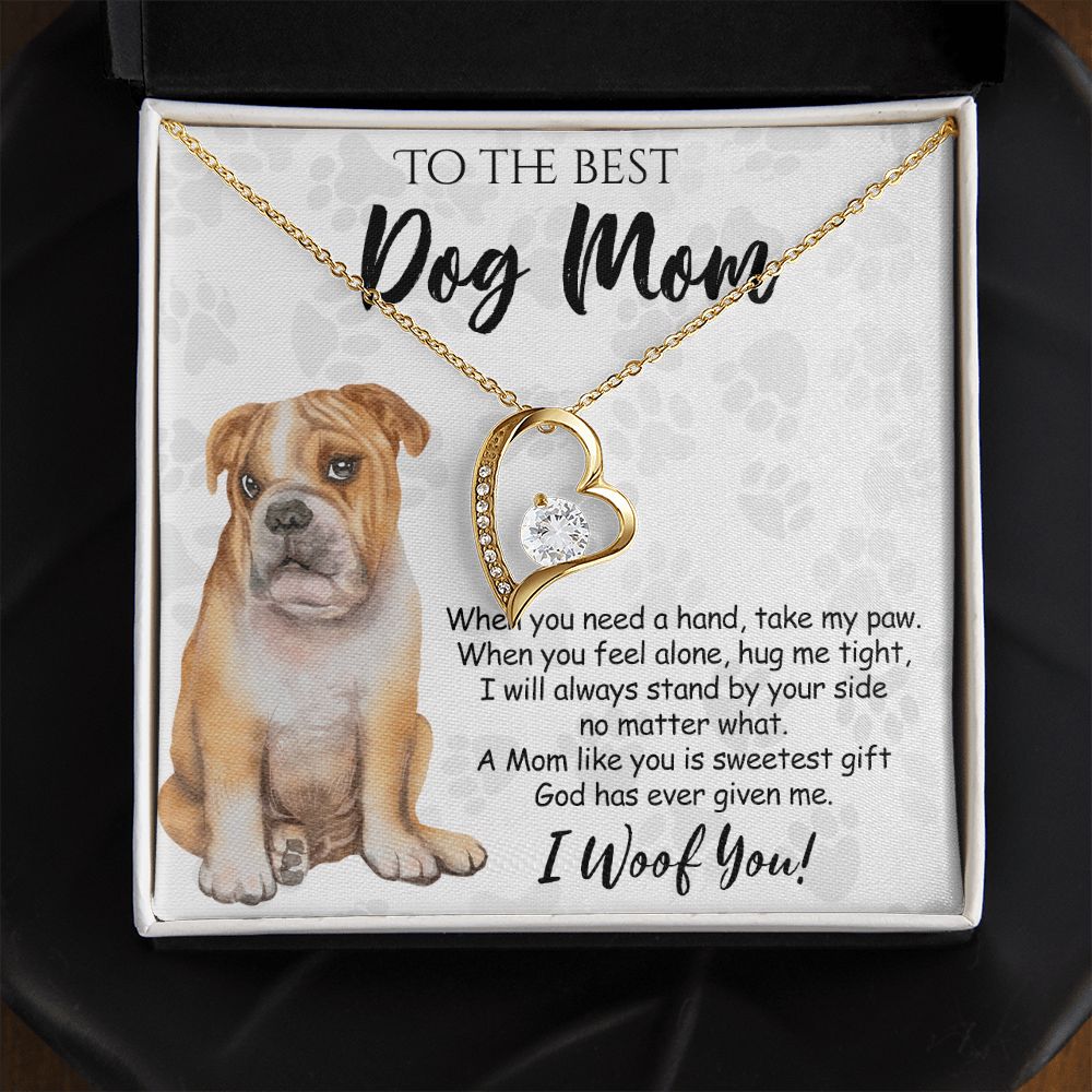 To The Best BullDog Mom Knot Necklace Mother's Day Gift , I Woof You Gift Card, Message Card Jewelry For Dog Lovers, Necklace For Mom Forever Love Necklace