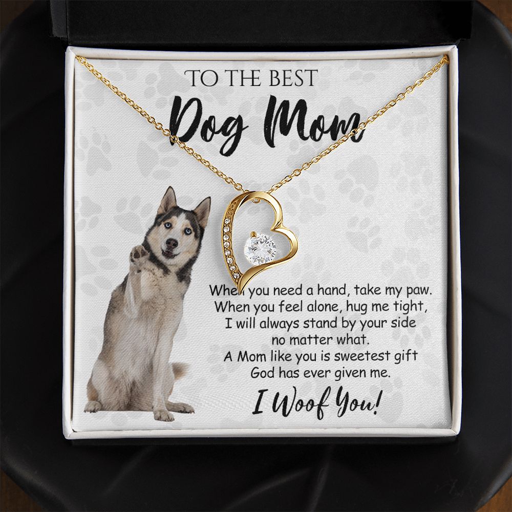 To The Best Husky Dog Mom Knot Necklace Mother's Day Gift , I Woof You Quote Gift Card, Message Card Jewelry For Dog Lovers, Necklace For Mom Forever Love Necklace