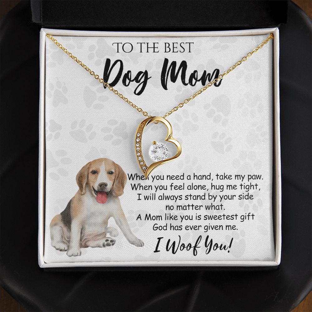 To The Best Beagle Dog Mom Knot Necklace Mother's Day Gift , I Woof You Quote Gift Card, Message Card Jewelry For Dog Lovers, Necklace For Mom Forever Love Necklace