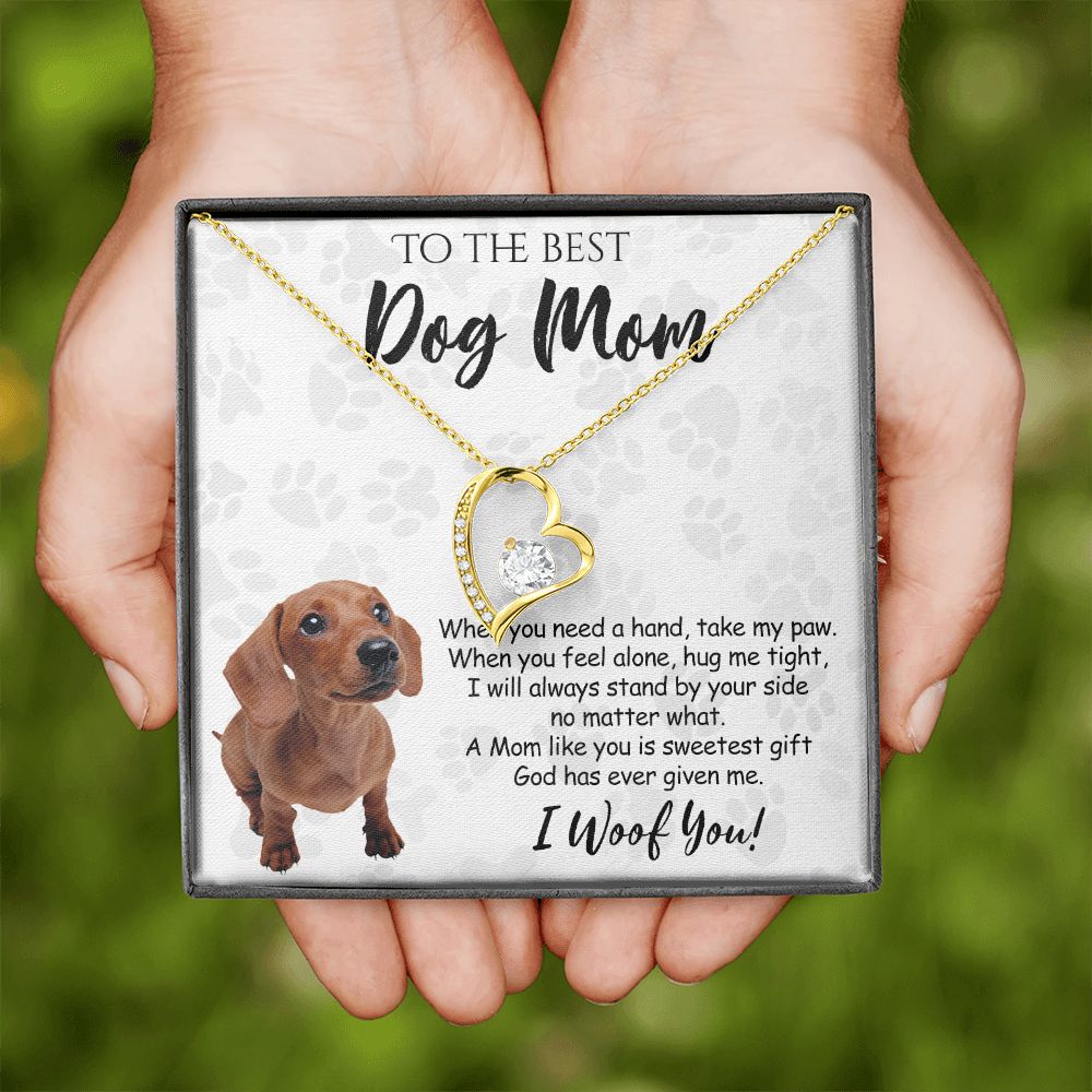 To The Best Dachshund Dog Mom Knot Necklace Mother's Day Gift , I Woof You Quote Gift Card, Message Card Jewelry For Dog Lovers, Necklace For Mom Forever Love Necklace