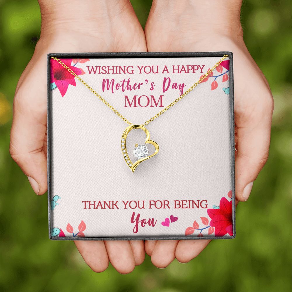 To My Mom Wishing You A Happy Mother's Day Gift From Daughter Or Son Thank You For Being You With Message Card Gift For Mom Forever Love Necklace