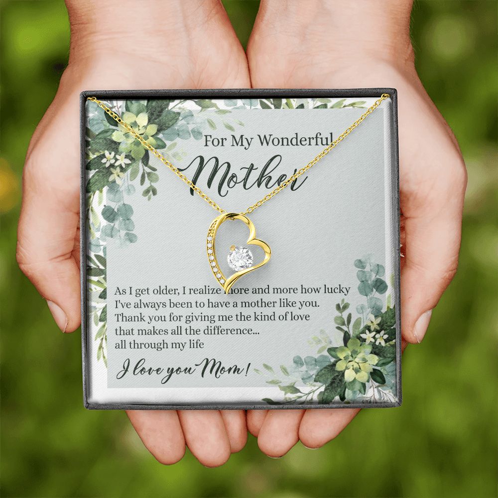 To My Wonderful Mother Necklace Message Card, Gift Box for Mom Birthday Gift From Daughter Mothers Day Necklace for Mom Gift From Daughter Mom Gifts For Mom Thank You Gift For Mom Forever Love Necklace