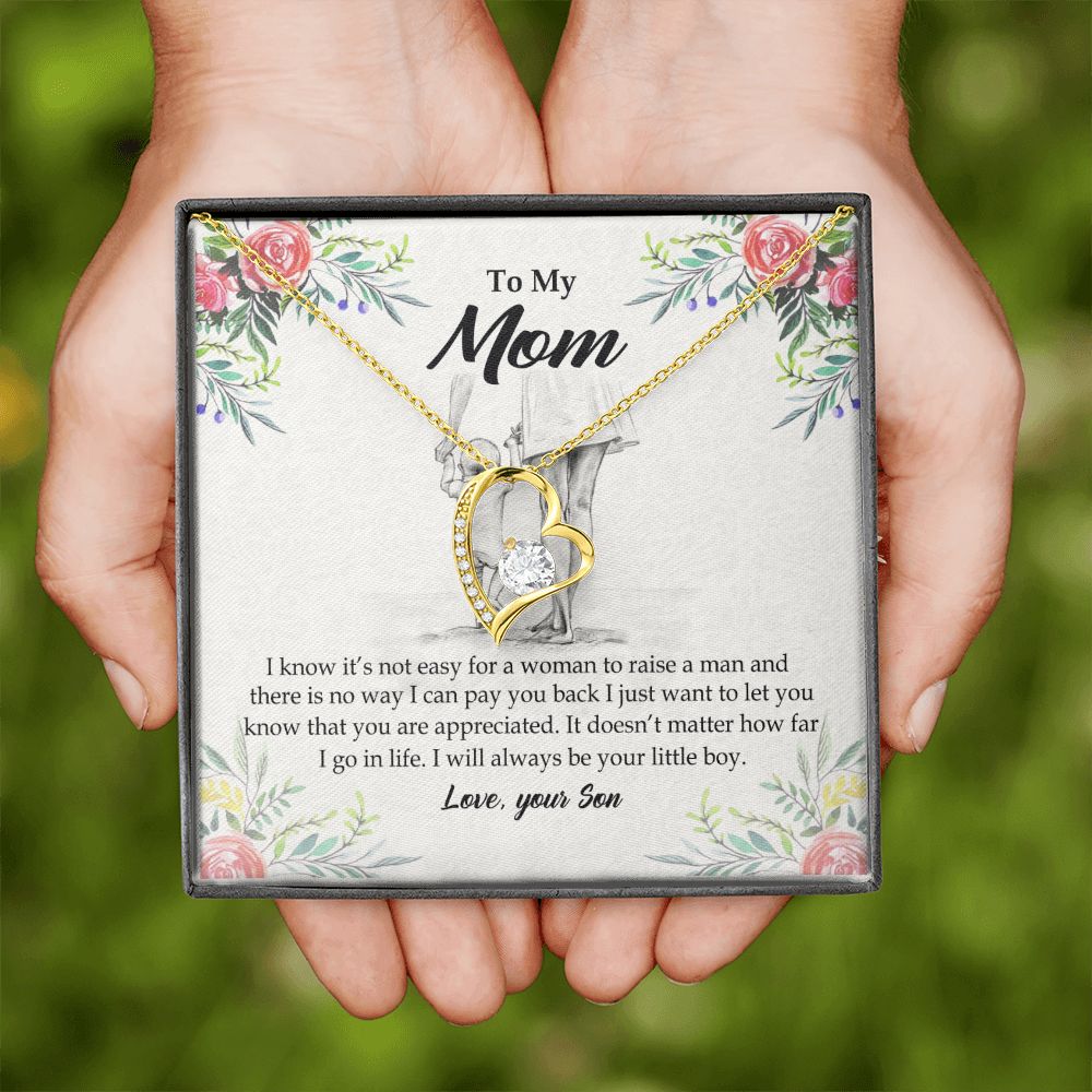 To My Mom Necklace Pendant Gift From Son And Happy Mother's Day Gift For Mom Birthday, Anniversary Your Little Boy Forever Love Necklace