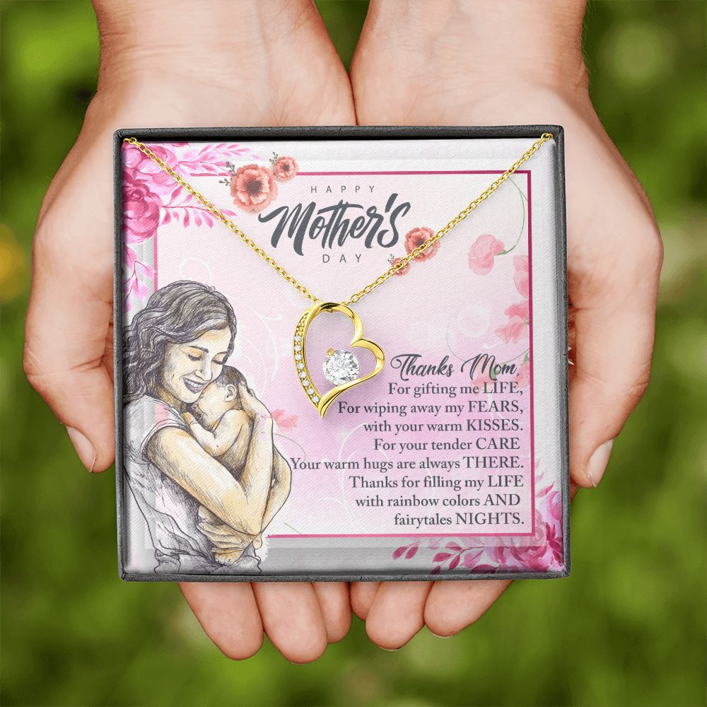 To My Mom, Mother Necklace Pendant Gift From Daughter Or Son Thanks Mom For Gifting Me Life With Message Card Gift For Mom Forever Love Necklace