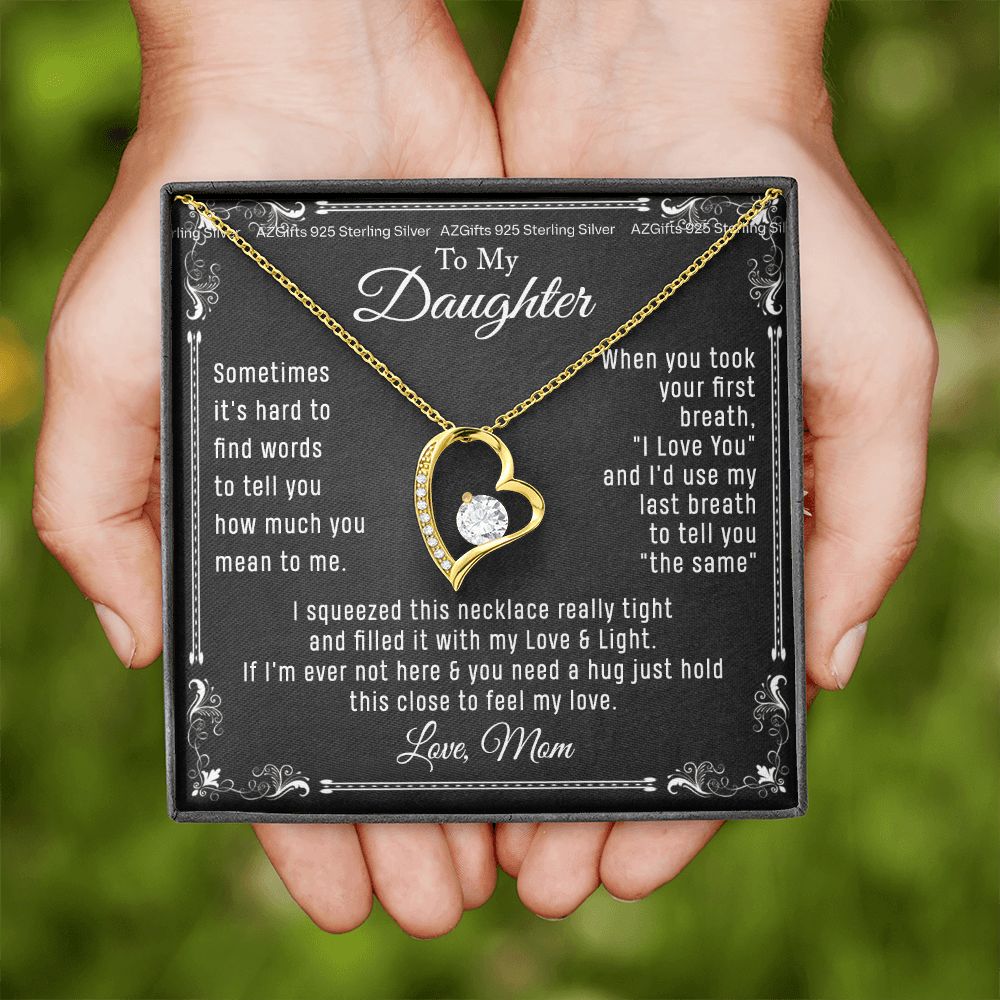 To My Daughter Necklace From Mom - Necklaces For Daughter From Mom, Mother Daughter Necklace, Gifts For Daughters From Mothers, Jewelry Gift For Badass Daughter On Birthday, Christmas, Graduation Forever Love Necklace
