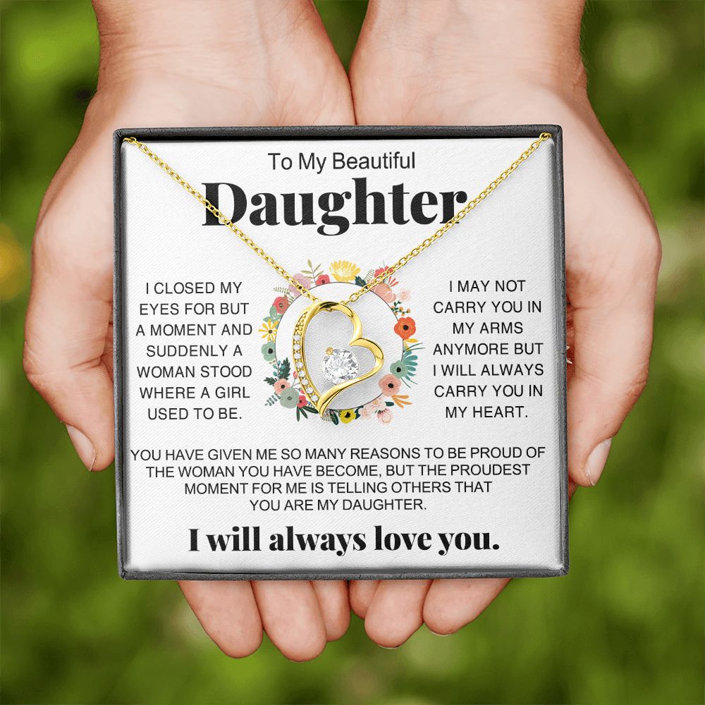 Jewelry Pendant Present for Daughter, To My Daughter Gift Necklace from Mom, Mother Daughter Gift Ideas, Birthday Christmas Gift Graduation Gifts for Daughters, Mother and Daughter Necklace 16 Forever Love Necklace