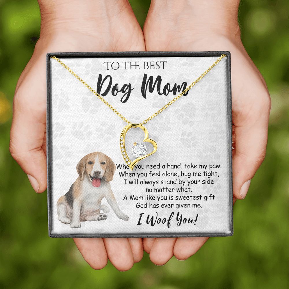 To The Best Beagle Dog Mom Knot Necklace Mother's Day Gift , I Woof You Quote Gift Card, Message Card Jewelry For Dog Lovers, Necklace For Mom Forever Love Necklace