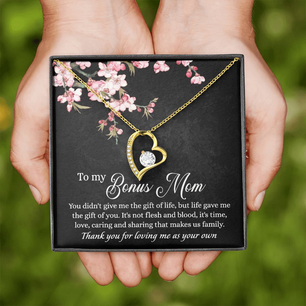 To My Bonus Mom Necklace, Gifts for Step Mom, Bonus Mom Necklace from Bonus Daughter Son, Necklaces for Women, Mothers Day Gift for Stepmom, Mother in Law Gift from Daughter in Law Forever Love Necklace