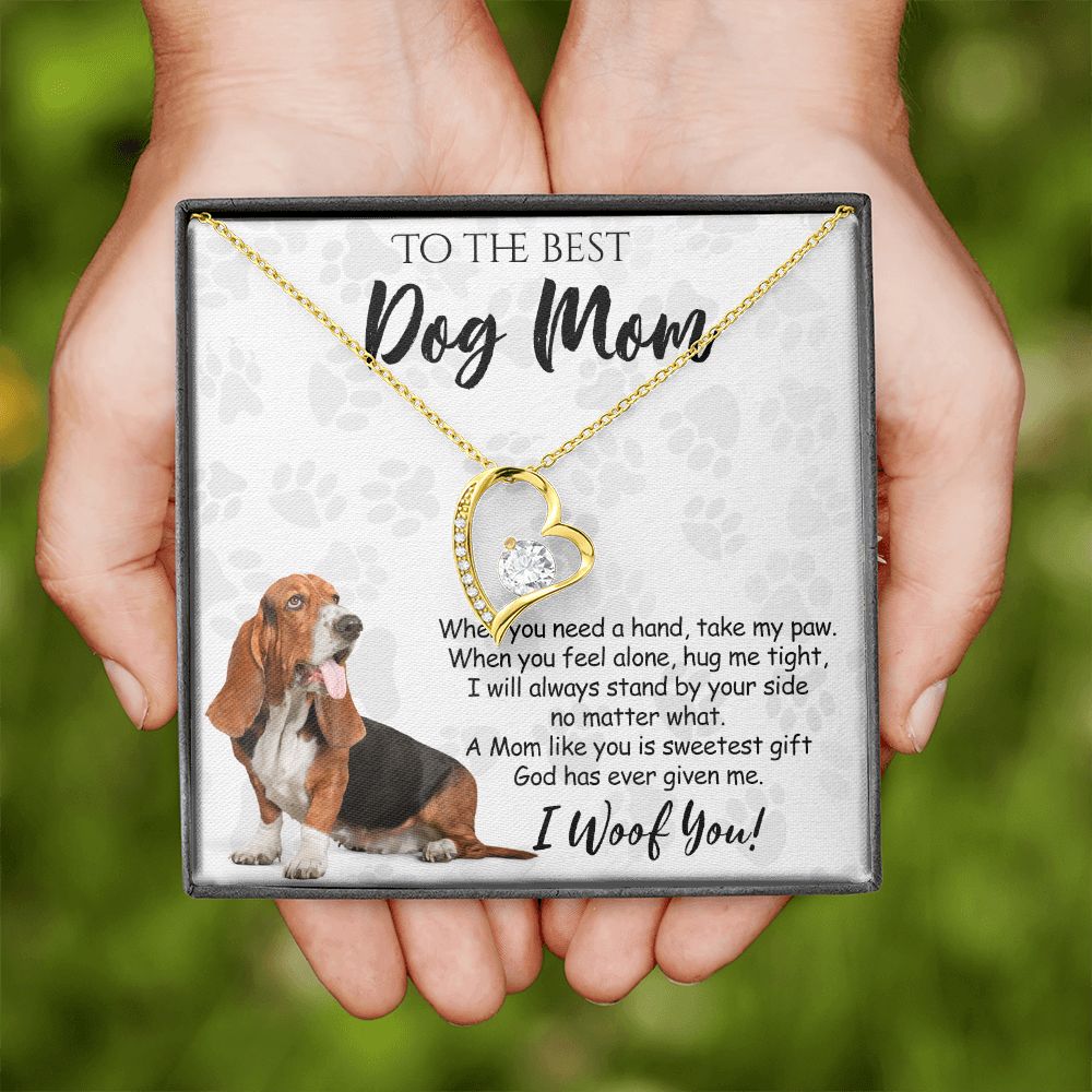 To The Best Basset Hound Dog Mom Knot Necklace Mother's Day Gift , I Woof You Quote Gift Card, Message Card Jewelry For Dog Lovers, Necklace For Mom Forever Love Necklace